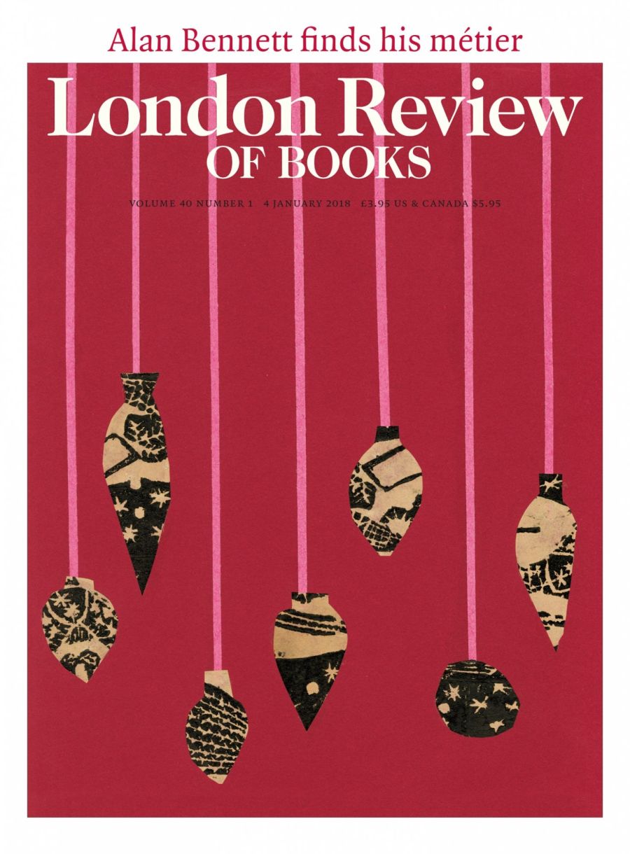 LRB cover 01/01/2018 collage of christmas baubles.